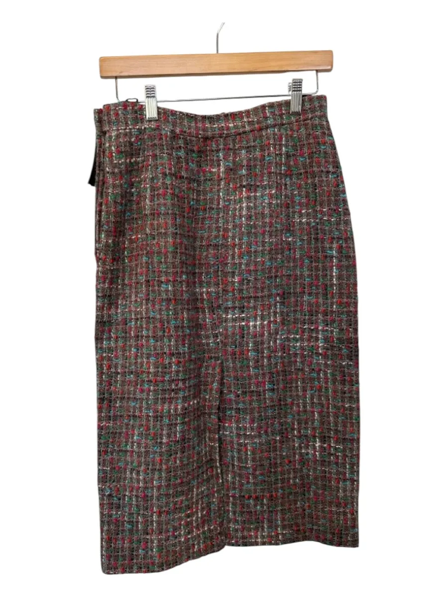 Yves Saint Laurent Size 42 Red & green Wool Tweed Pencil Skirt